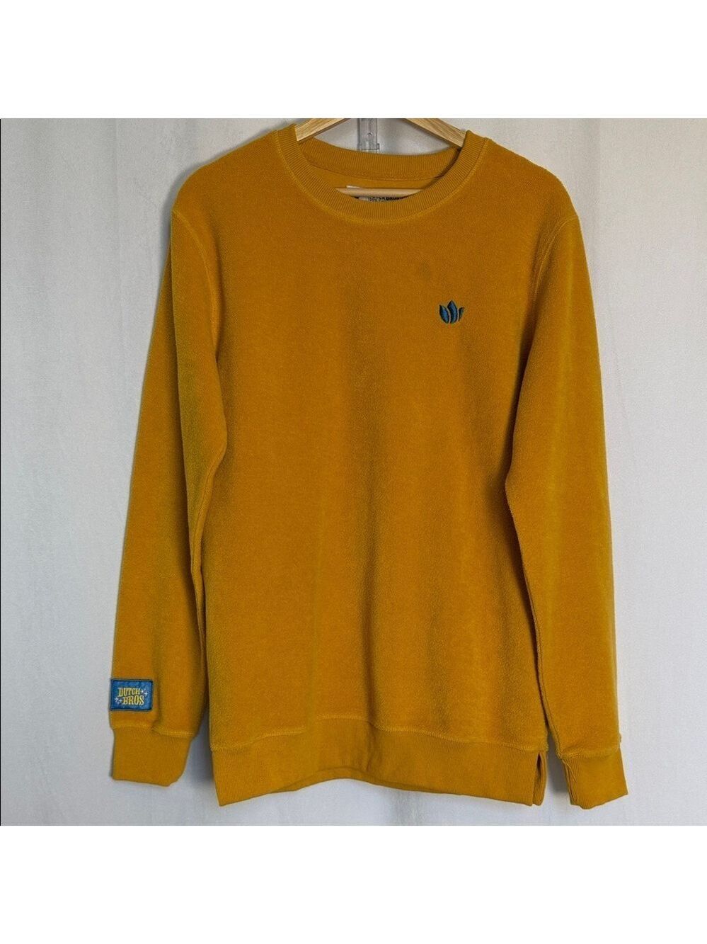 Dutch Bros Coffee Men's Mustard Yellow Fleece Crewneck Sweater Size Small